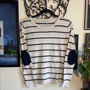 Hipster Banana Republic Striped Long Sleeve Sweater with Elbow Patches Cotton